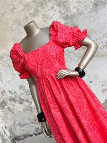 Kare Yaka Poplin Elbise (Kırmızı)