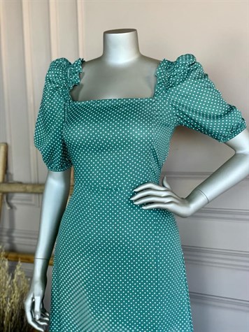 Karpuz Kol Puantiyeli Elbise (Mint)