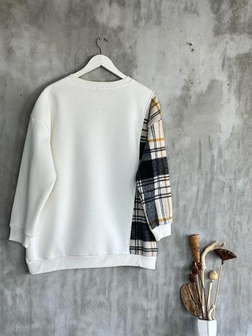 Kaşe Cep Detaylı Kadın Sweat (Beyaz)