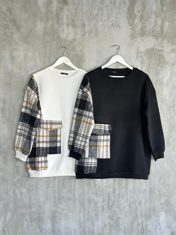 Kaşe Cep Detaylı Kadın Sweat (Siyah)