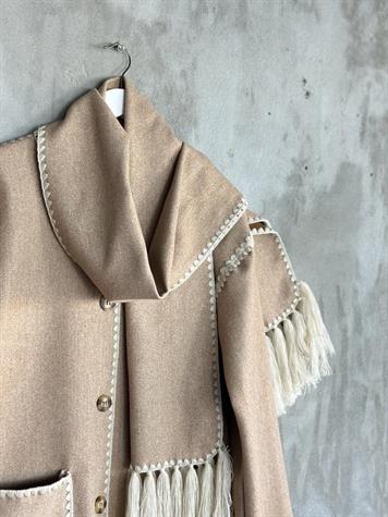 Kaşmir Kumaş Nakış İşlemeli Atkılı Ceket (Camel)
