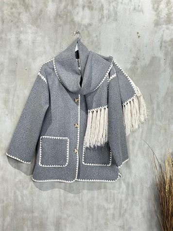 Kaşmir Kumaş Nakış İşlemeli Atkılı Ceket (Gri)
