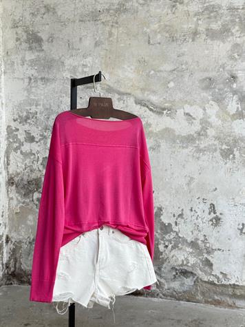 Kayık Yaka Merserize Kazak (Fuşya)