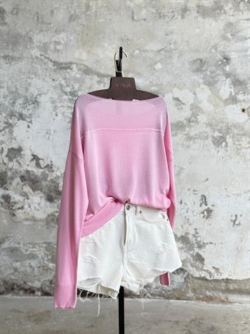 Kayık Yaka Merserize Kazak (Pembe)