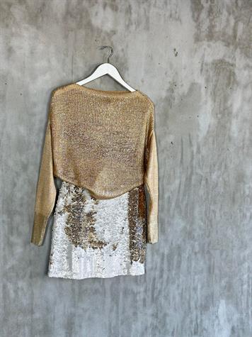 Kayık Yaka Varak Kaplamalı Triko Kazak (Gold)