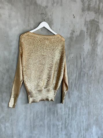 Kayık Yaka Varak Kaplamalı Triko Kazak (Gold)