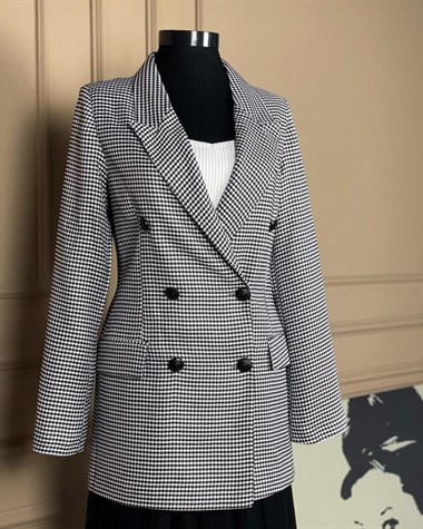 Kazayağı Desenli İçi Astarlı Blazer Ceket