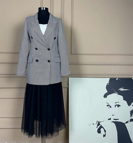 Kazayağı Desenli İçi Astarlı Blazer Ceket