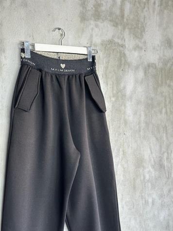 Keçe Kumaş Lastik Kemerli Şardonlu Eşofman (Siyah)