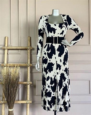 Kemerli Cow Elbise