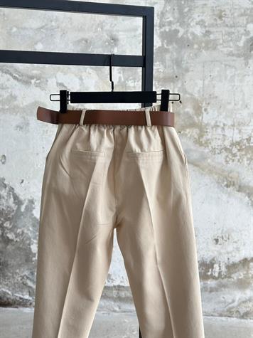 Kemerli Gabardin Kumaş Pantolon (Bej)