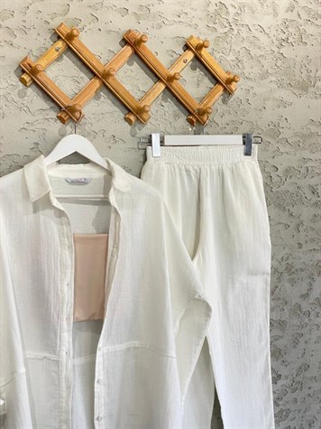 Keten Gömlek Ve Pantolon Takım (Beyaz)