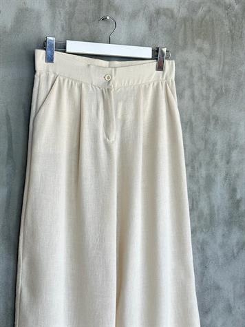 Keten Kumaş Yelek Pantolonlu Kadın Takım (Bej)