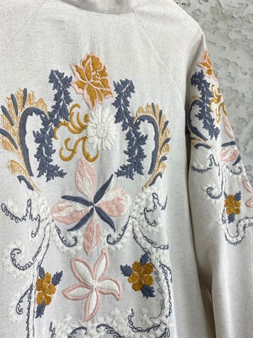 Keten Özel Nakış İşlemeli Bohem Kimono