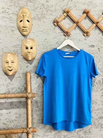 Kısa Kol Bisiklet Yakalı Basic Rous Tişört (Pembe/Saks)