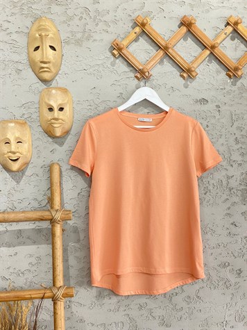 Kısa Kol Bisiklet Yakalı Basic Rous Tişört (Şeftali/Yeşil)