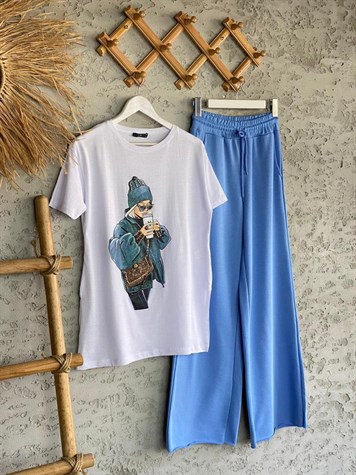 Kız Baskılı Taşlı Tshirt (Beyaz)