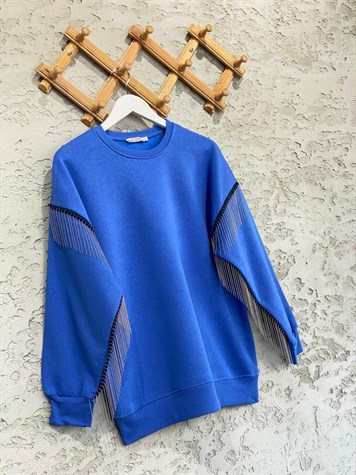 Koldan Şerit Zincir Detaylı Şardonlu Sweat (Mavi)
