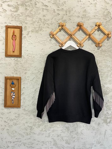 Koldan Şerit Zincir Detaylı Şardonlu Sweat (Siyah)
