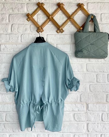 Kolları Fırfır Detaylı Bluz (Bebe Mavisi)
