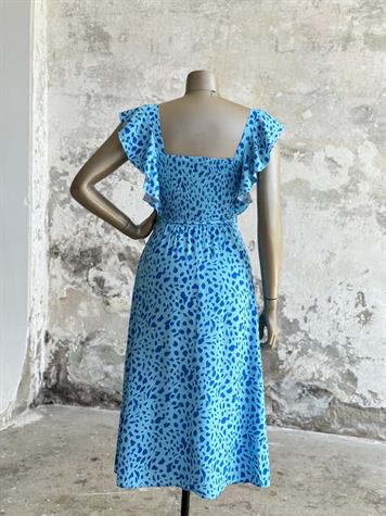 Kolları Fırfırlı Benekli Prenses Elbise (Mavi)