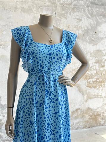 Kolları Fırfırlı Benekli Prenses Elbise (Mavi)