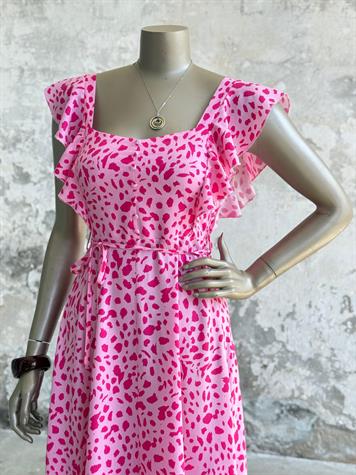 Kolları Fırfırlı Benekli Prenses Elbise (Pembe)