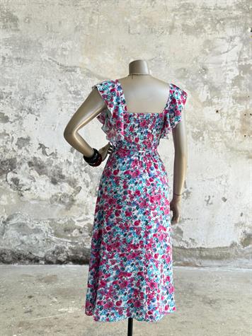 Kolları Fırfırlı Çiçekli Prenses Elbise (Pembe)