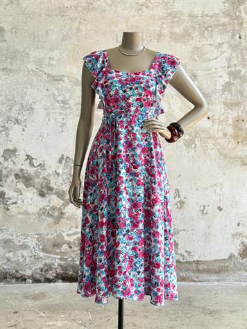 Kolları Fırfırlı Çiçekli Prenses Elbise (Pembe)