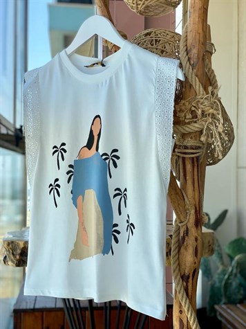 Kolları Fisto Detay Tshirt (Mavi)