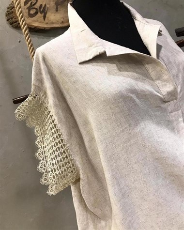 Kolları Güpür Detaylı Salaş Model Gömlek