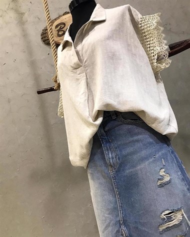 Kolları Güpür Detaylı Salaş Model Gömlek