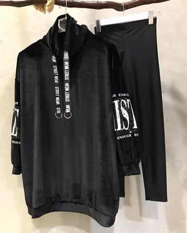 Kolları Payet Detaylı Kadife Sweatshirt (SİYAH)