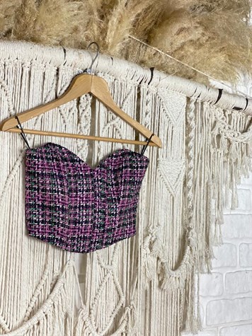 Korseden İlham Alan Dokulu Crop Top