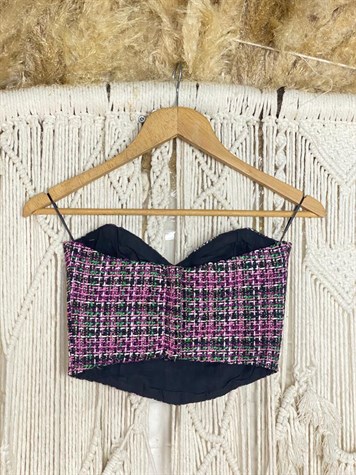 Korseden İlham Alan Dokulu Crop Top