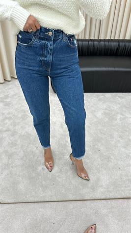 KOYU MAVİ PAÇASI DETAYLI JEAN