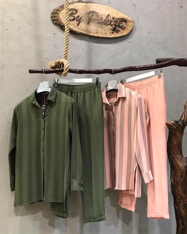 Krep Kumaş Tunik Gömlek Takım ( YEŞİL&PEMBE)
