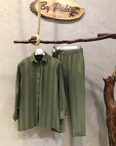 Krep Kumaş Tunik Gömlek Takım ( YEŞİL&PEMBE)