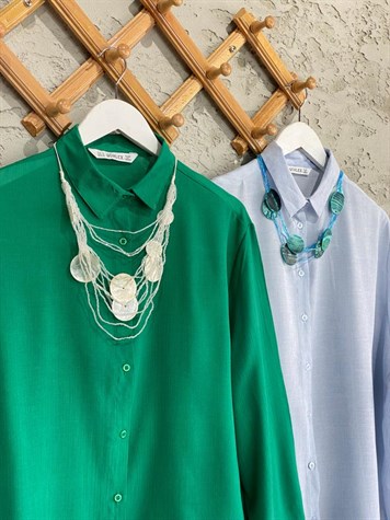 Krinkıl Doku Oversize Gömlek (Benetton Yeşil)