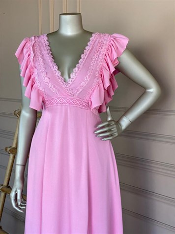 Krinkıl Kumaş Fırfır Detaylı Elbise (Pembe)