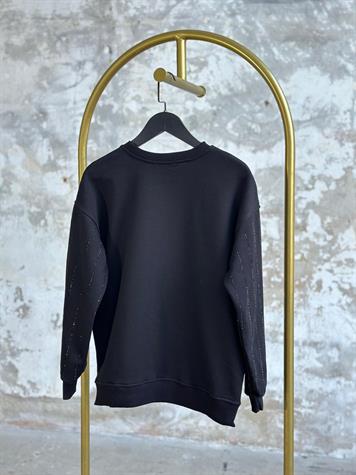 Kristal Sıra Taş İşçilikli Sweat (Siyah)