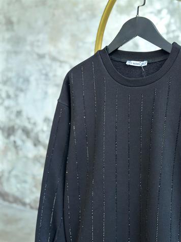 Kristal Sıra Taş İşçilikli Sweat (Siyah)