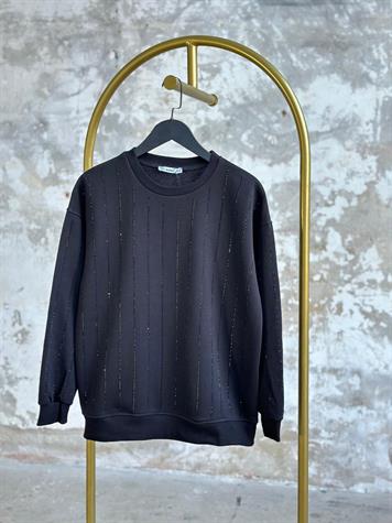 Kristal Sıra Taş İşçilikli Sweat (Siyah)