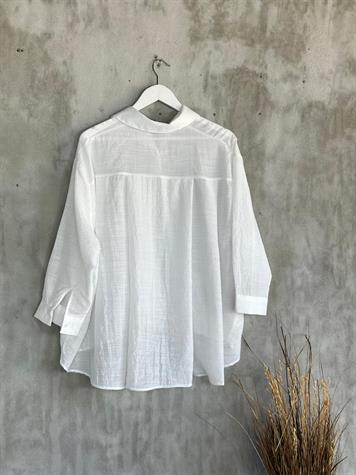 Kristal Taş İşçilikli Oversize Gömlek (Beyaz)