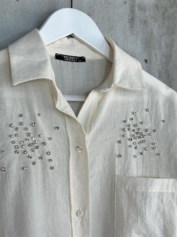 Kristal Taş İşçilikli Oversize Gömlek (Natural)