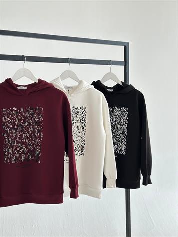Kristal Taş Ve Varak Baskılı Kapüşonlu Sweat (Bordo)