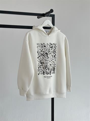 Kristal Taş Ve Varak Baskılı Kapüşonlu Sweat (Beyaz)