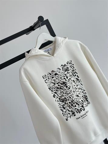 Kristal Taş Ve Varak Baskılı Kapüşonlu Sweat (Beyaz)