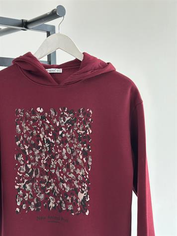Kristal Taş Ve Varak Baskılı Kapüşonlu Sweat (Bordo)