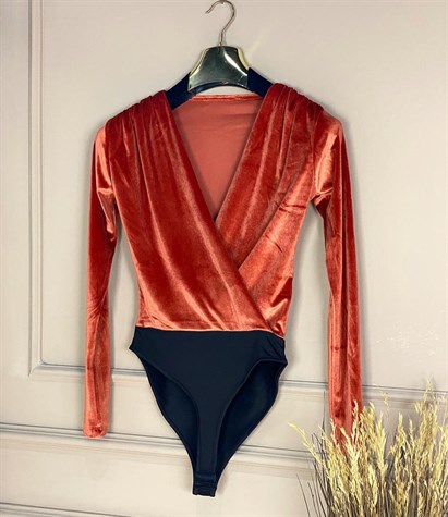 Kruvaze Kadife Bodysuit (Kiremit)